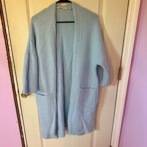 Soft Surroundings Open Long Duster Cardigan Wool Blend Light Blue Small Medium